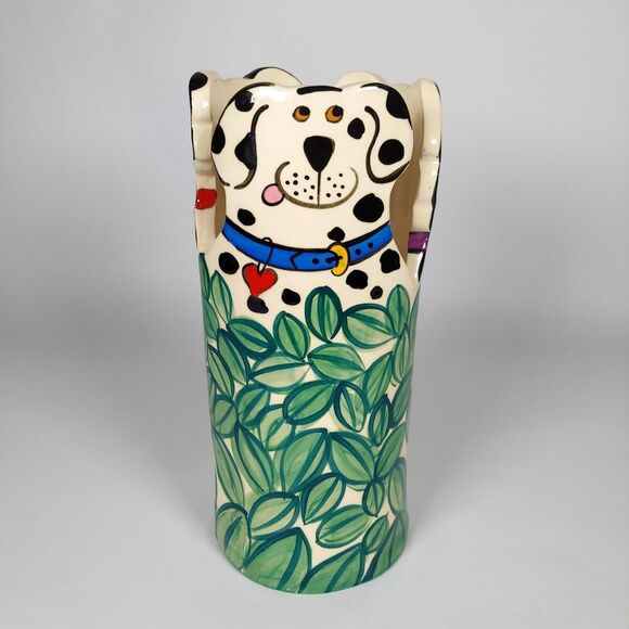 Vintage Candace Reiter Dog Vase Three Sided Handmade Signed Studio Pottery PNW - Picture 1 of 10